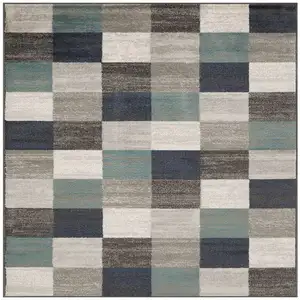 Photo of Blue And Gray Geometric Power Loom Stain Resistant Area Rug