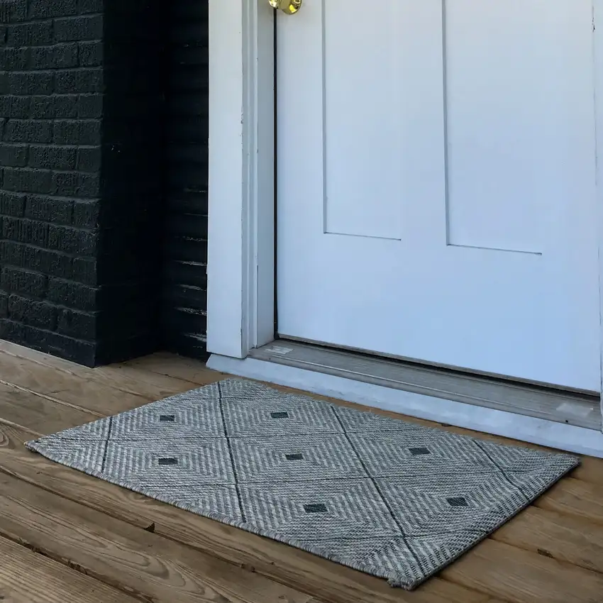 Blue And Gray Geometric Square Rug Photo 6