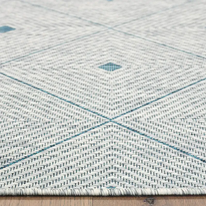 Blue And Gray Geometric Square Rug Photo 7