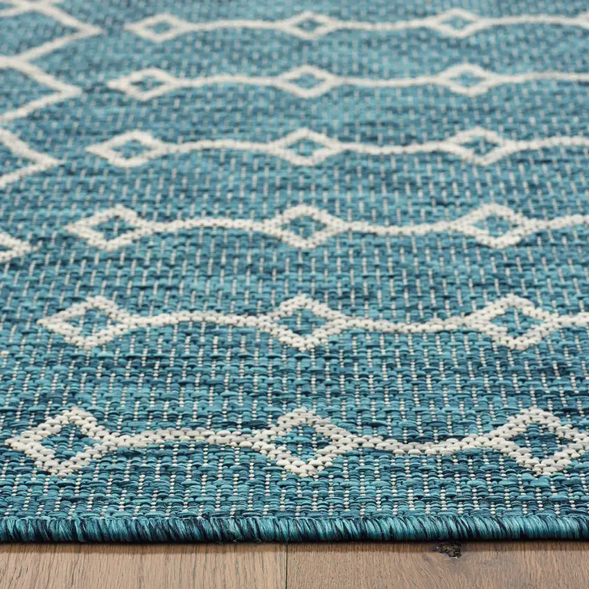 Blue And Gray Geometric Square Rug Photo 7