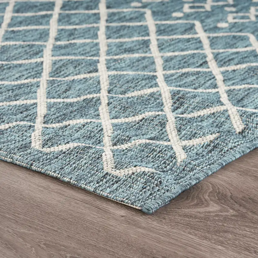 Blue And Gray Geometric Square Rug Photo 9