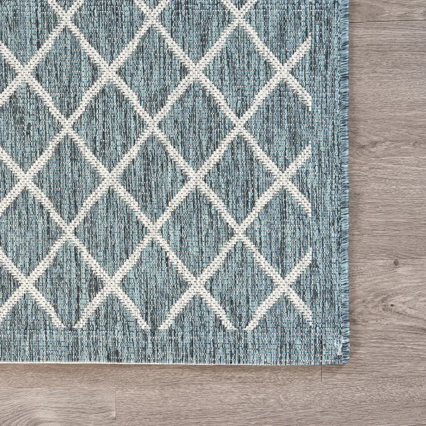 Blue And Gray Geometric Square Rug Photo 8