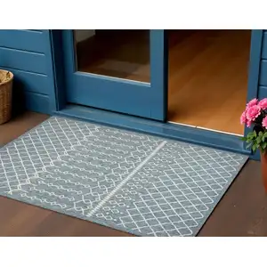 Photo of Blue And Gray Geometric Square Rug