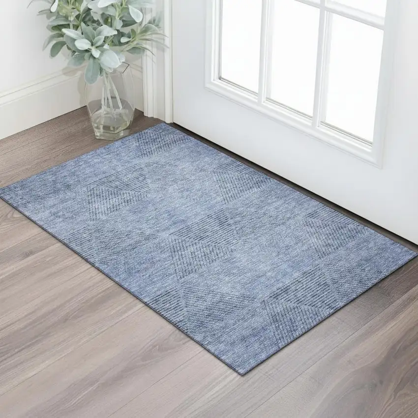 Blue And Gray Geometric Washable Area Rug With UV Protection Photo 1