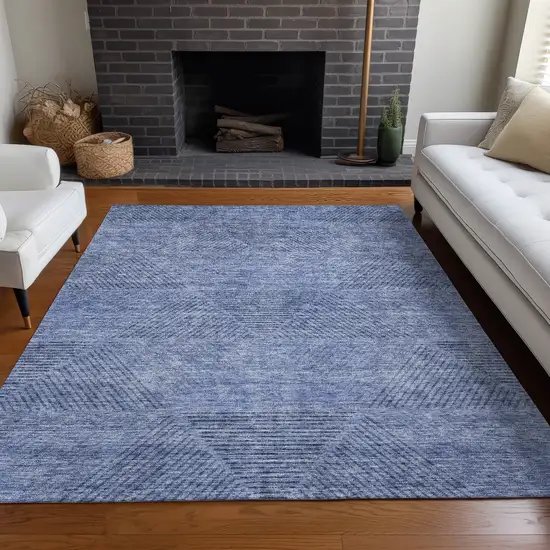 Blue And Gray Geometric Washable Area Rug With UV Protection Photo 5
