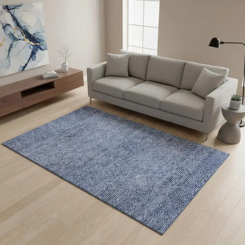 Blue And Gray Geometric Washable Area Rug With UV Protection Photo 2