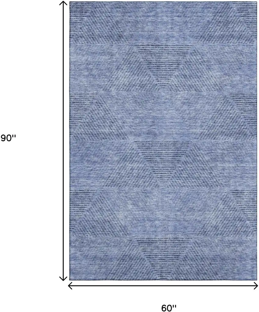 Blue And Gray Geometric Washable Area Rug With UV Protection Photo 3