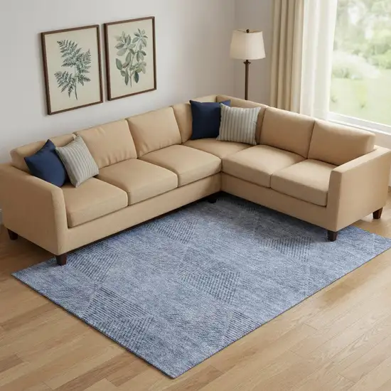 Blue And Gray Geometric Washable Area Rug With UV Protection Photo 1