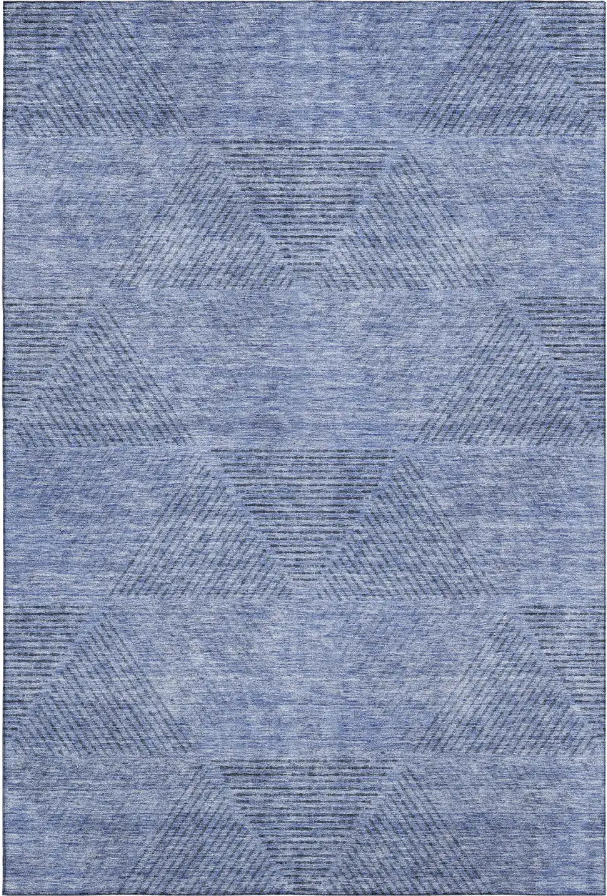 Blue And Gray Geometric Washable Area Rug With UV Protection Photo 1