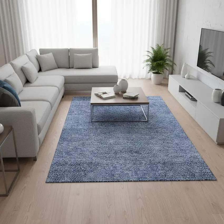 Blue And Gray Geometric Washable Area Rug With UV Protection Photo 2