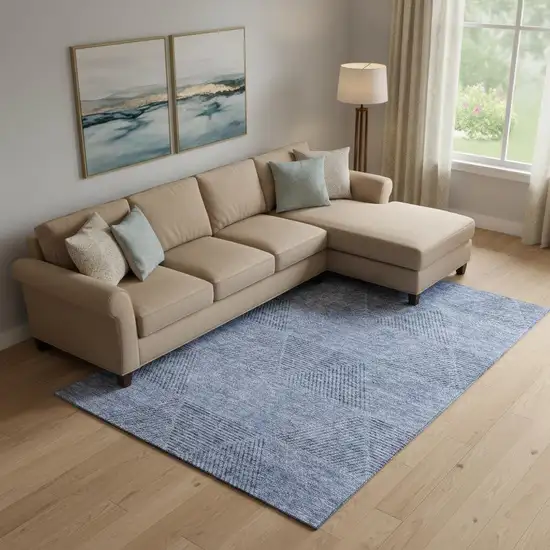 Blue And Gray Geometric Washable Area Rug With UV Protection Photo 1