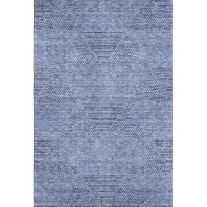 Photo of Blue And Gray Geometric Washable Area Rug With UV Protection