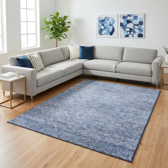 Blue And Gray Geometric Washable Area Rug With UV Protection Photo 2