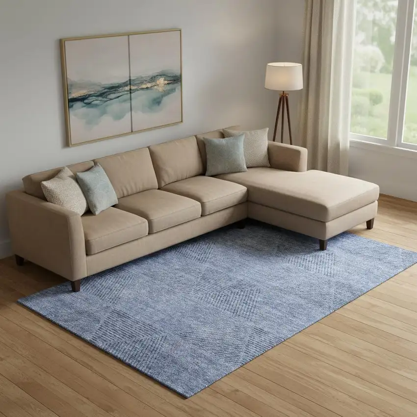 Blue And Gray Geometric Washable Area Rug With UV Protection Photo 1