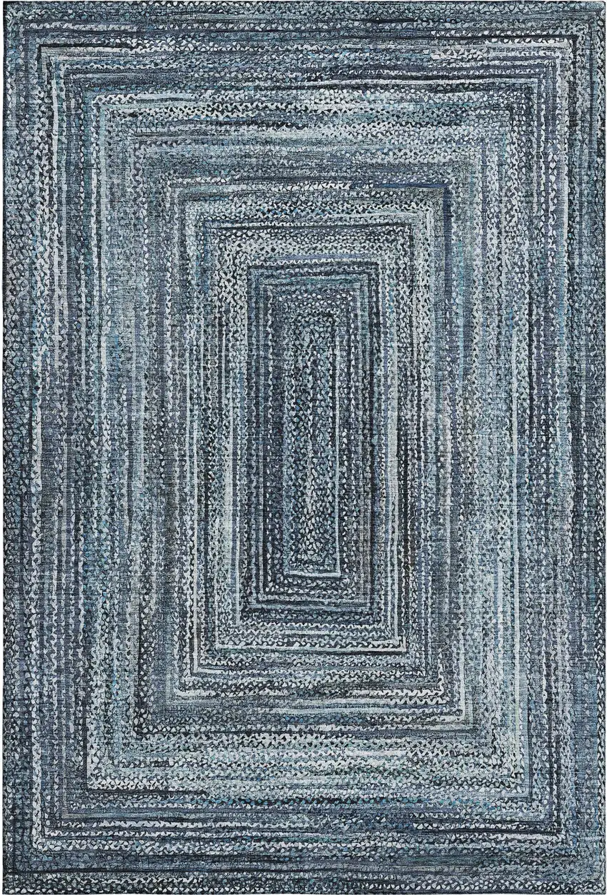 Blue And Gray Geometric Washable Area Rug With UV Protection Photo 1