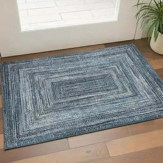 Blue And Gray Geometric Washable Area Rug With UV Protection Photo 2