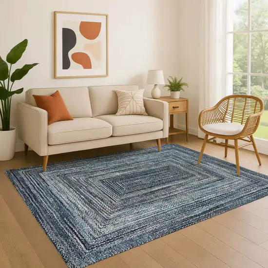 Blue And Gray Geometric Washable Area Rug With UV Protection Photo 5