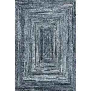 Photo of Blue And Gray Geometric Washable Area Rug With UV Protection