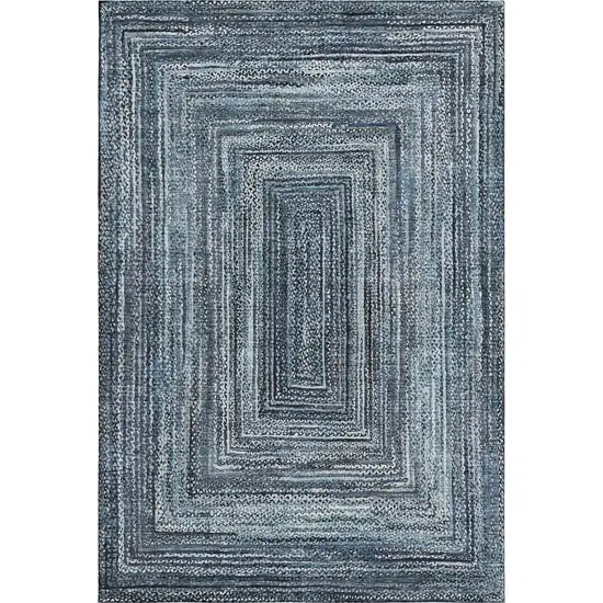 Blue And Gray Geometric Washable Area Rug With UV Protection Photo 1