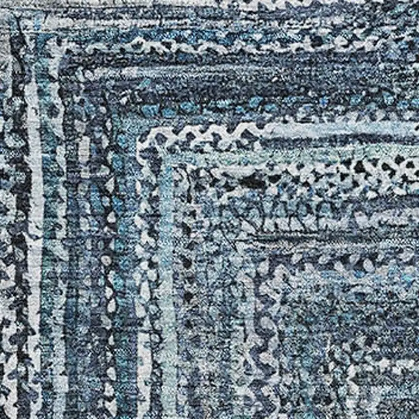 Blue And Gray Geometric Washable Area Rug With UV Protection Photo 2