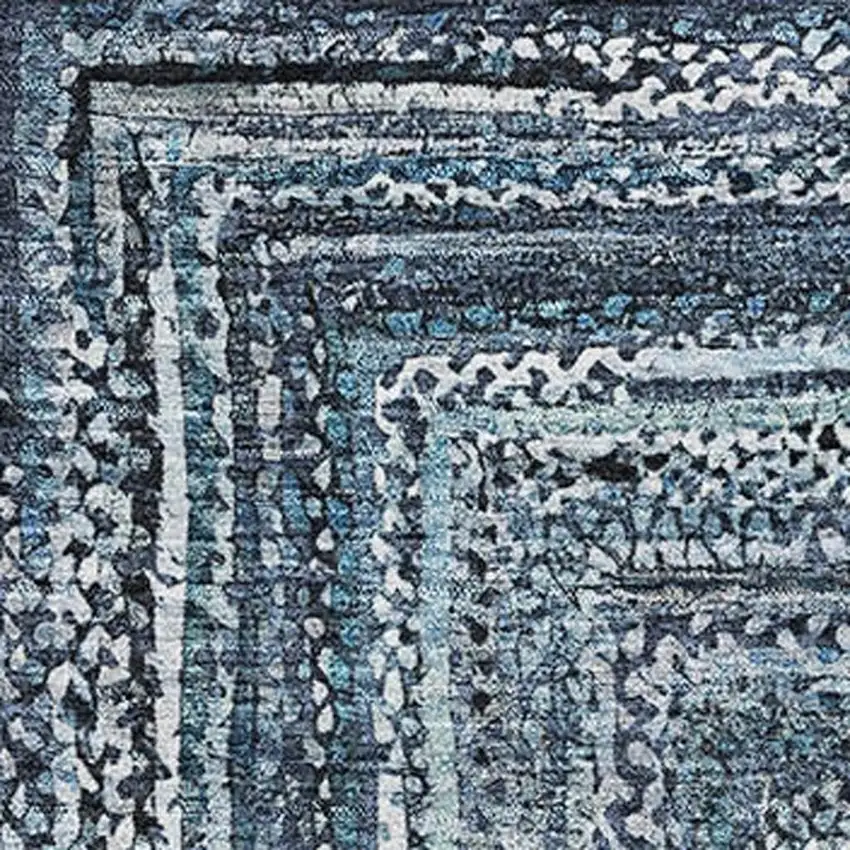 Blue And Gray Geometric Washable Area Rug With UV Protection Photo 2