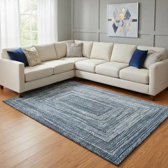 Blue And Gray Geometric Washable Area Rug With UV Protection Photo 2