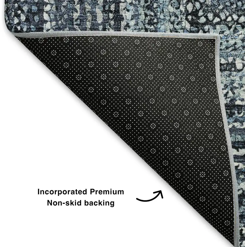 Blue And Gray Geometric Washable Area Rug With UV Protection Photo 6