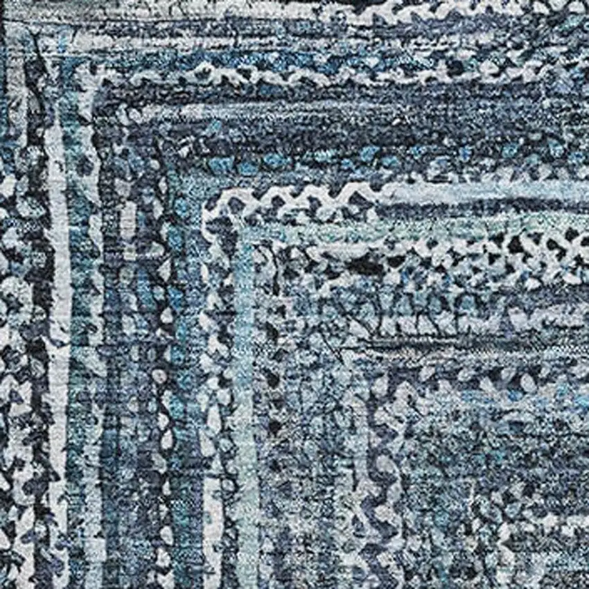 Blue And Gray Geometric Washable Area Rug With UV Protection Photo 2