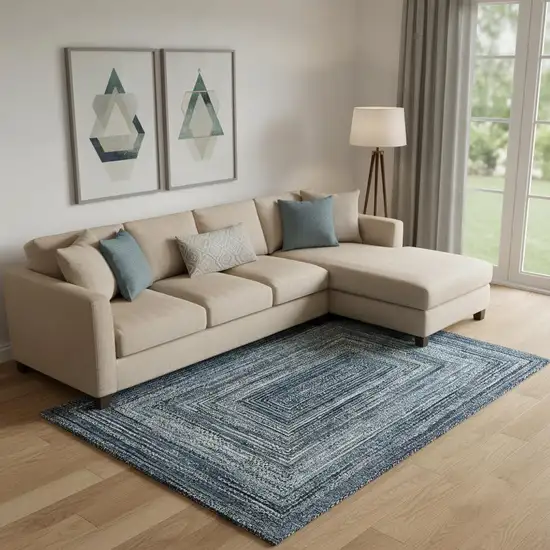 Blue And Gray Geometric Washable Area Rug With UV Protection Photo 2