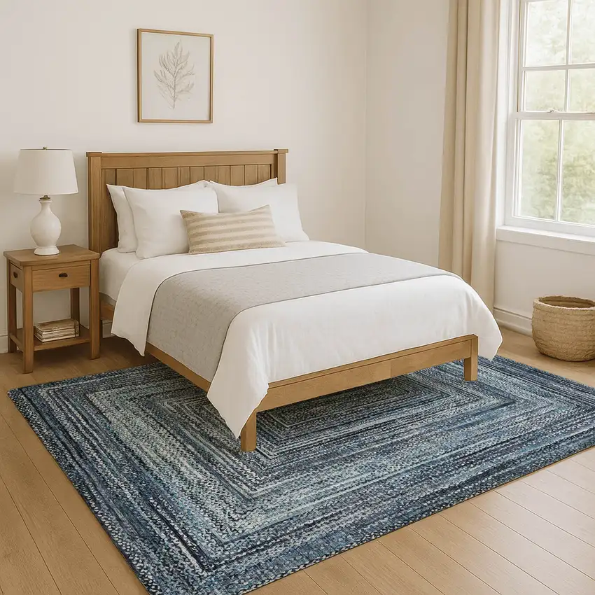 Blue And Gray Geometric Washable Area Rug With UV Protection Photo 5