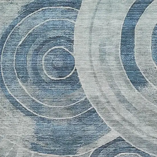 Blue And Gray Geometric Washable Area Rug With UV Protection Photo 2