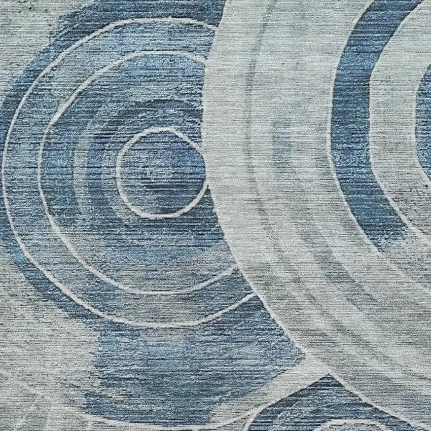 Blue And Gray Geometric Washable Area Rug With UV Protection Photo 2