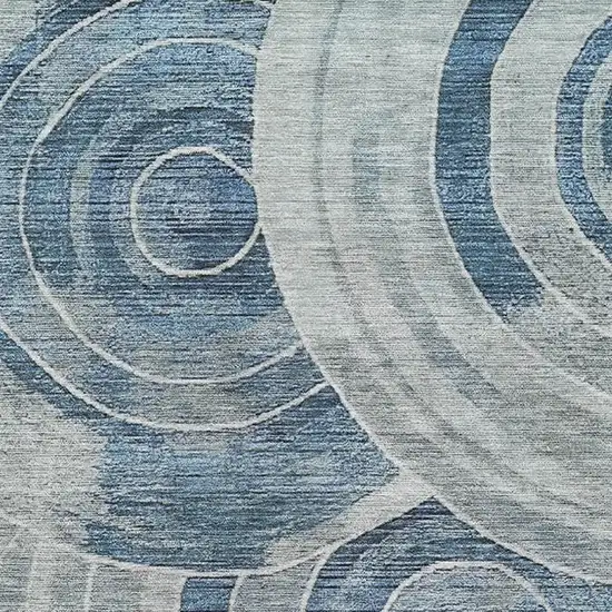 Blue And Gray Geometric Washable Area Rug With UV Protection Photo 2