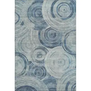 Photo of Blue And Gray Geometric Washable Area Rug With UV Protection