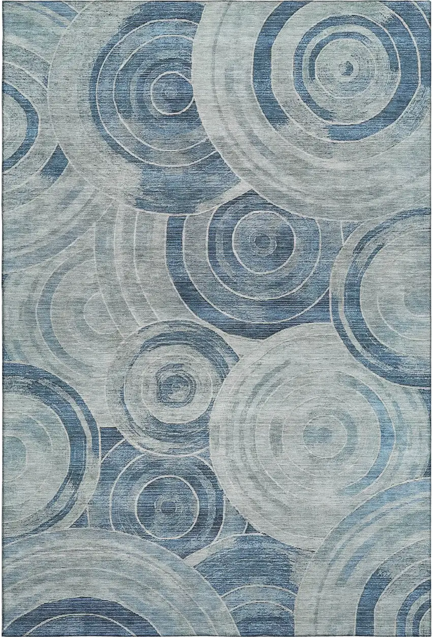 Blue And Gray Geometric Washable Area Rug With UV Protection Photo 1