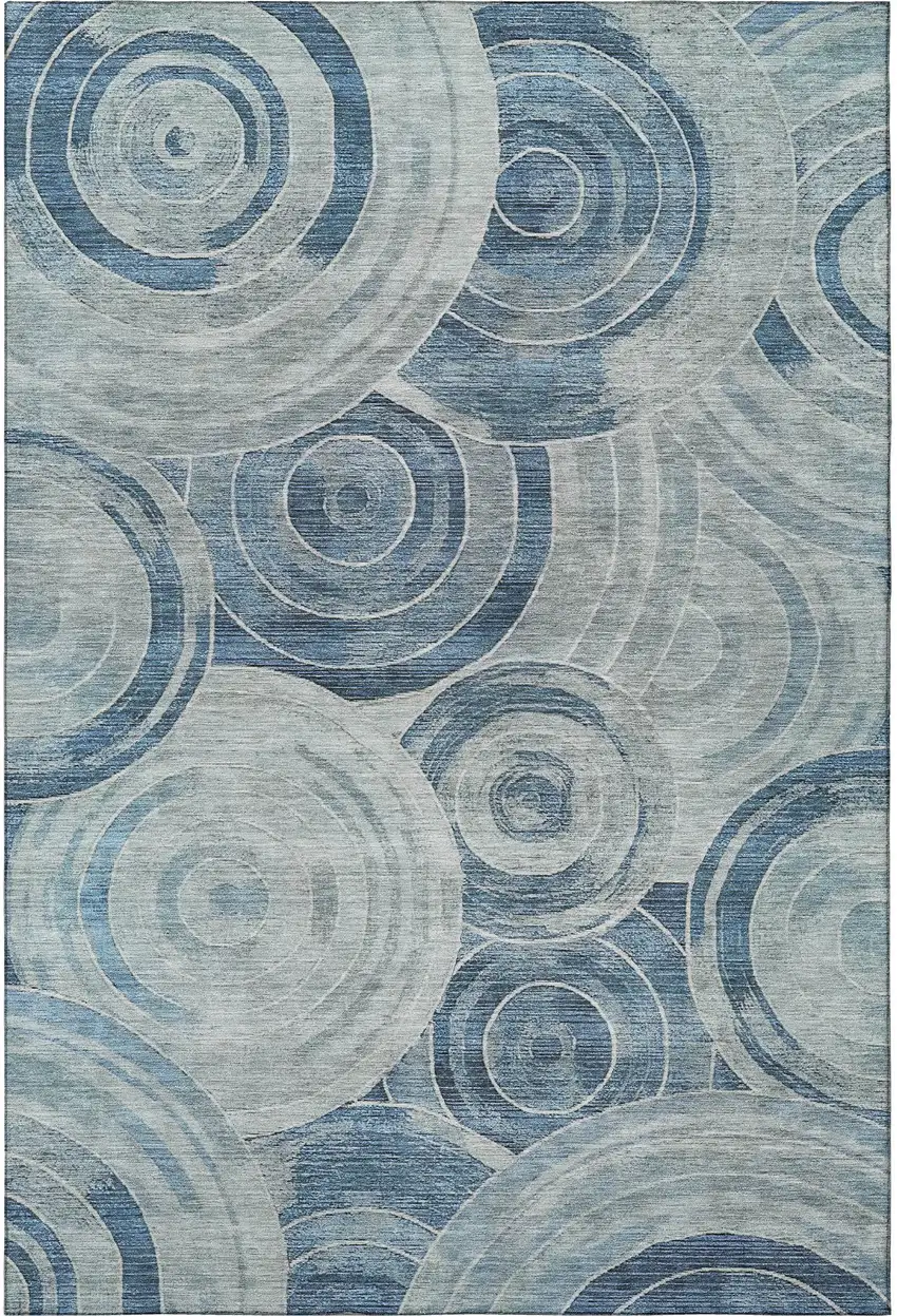 Blue And Gray Geometric Washable Area Rug With UV Protection Photo 3