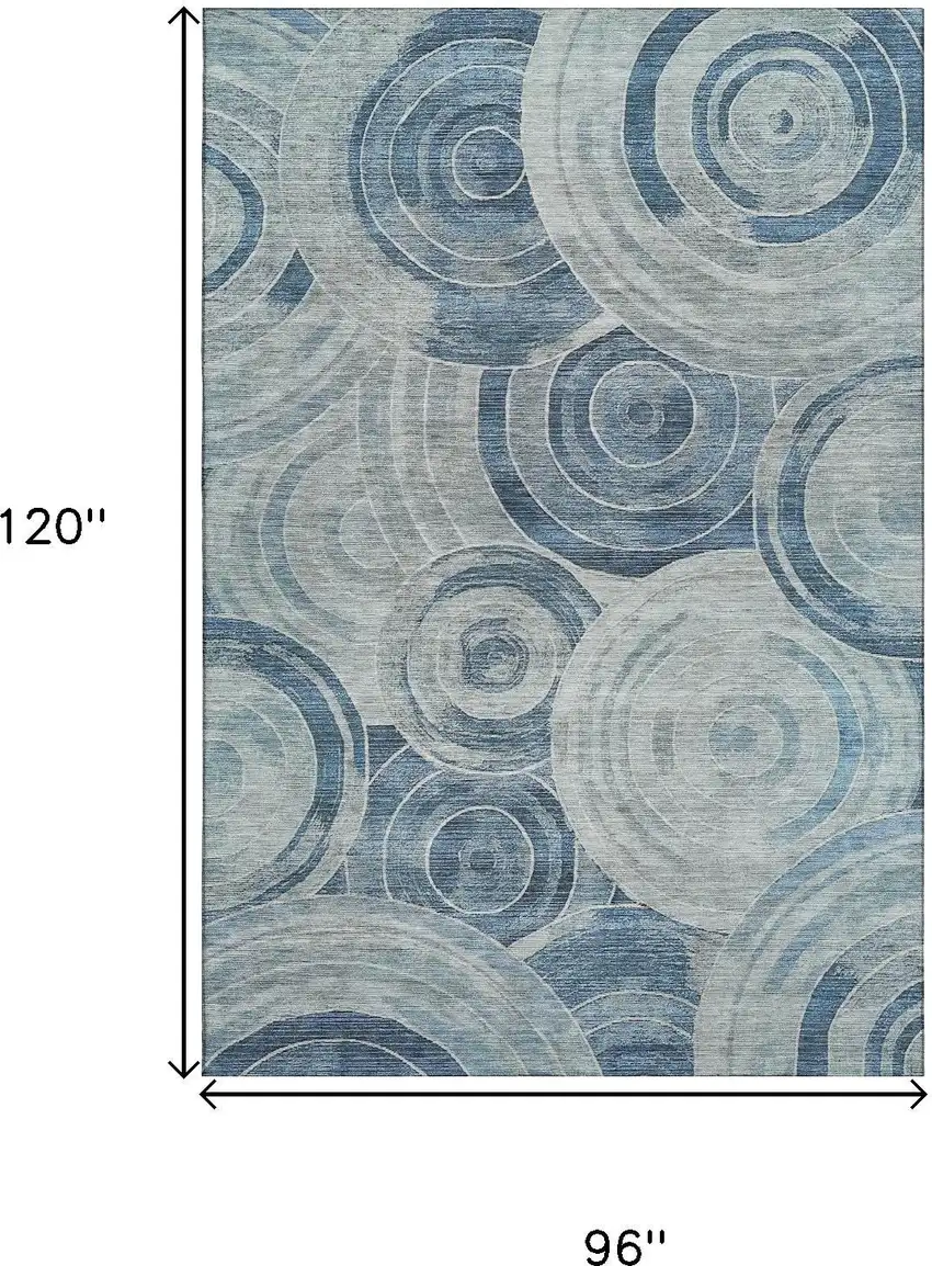Blue And Gray Geometric Washable Area Rug With UV Protection Photo 9