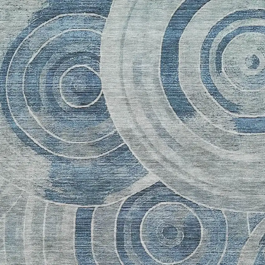 Blue And Gray Geometric Washable Area Rug With UV Protection Photo 2