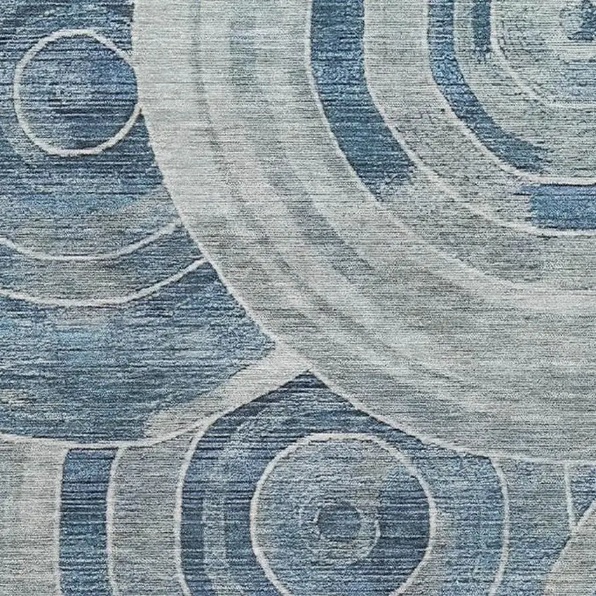 Blue And Gray Geometric Washable Area Rug With UV Protection Photo 2