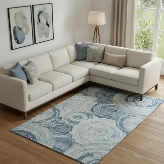 Blue And Gray Geometric Washable Area Rug With UV Protection Photo 2