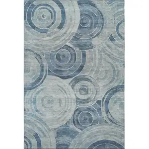 Photo of Blue And Gray Geometric Washable Area Rug With UV Protection