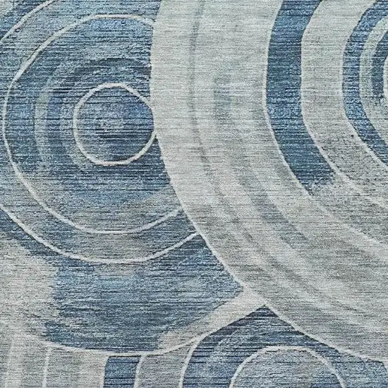 Blue And Gray Geometric Washable Area Rug With UV Protection Photo 2