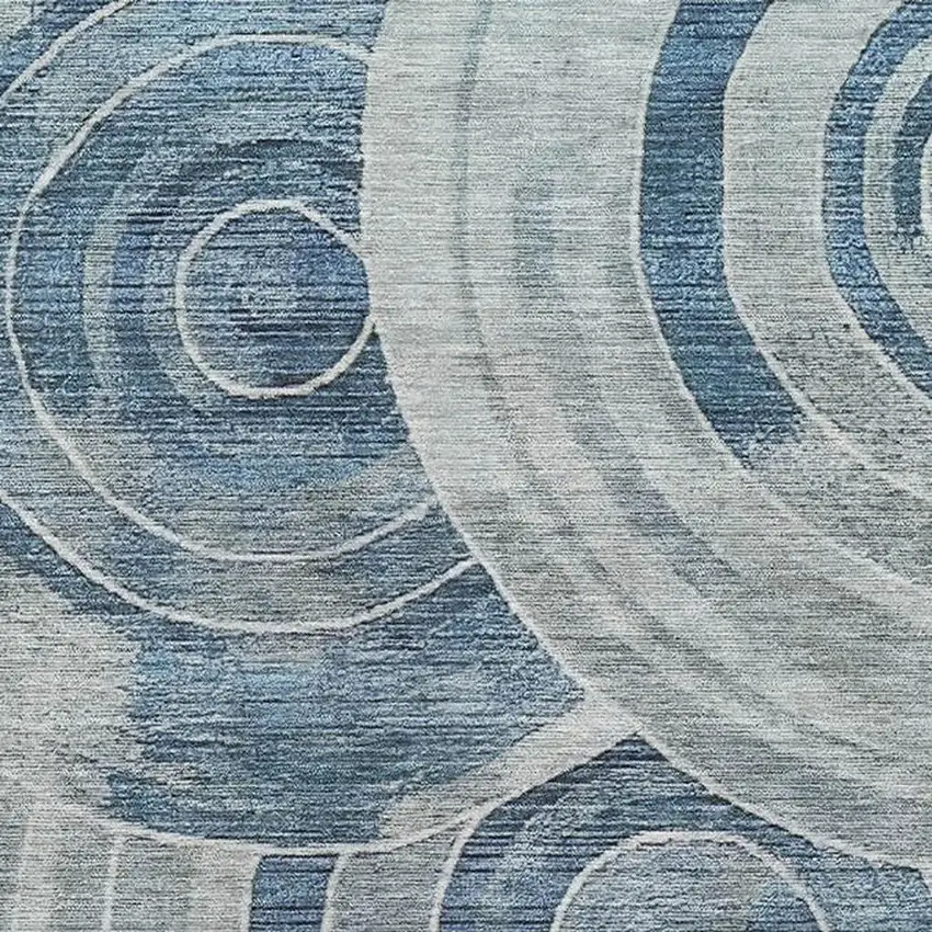 Blue And Gray Geometric Washable Area Rug With UV Protection Photo 2