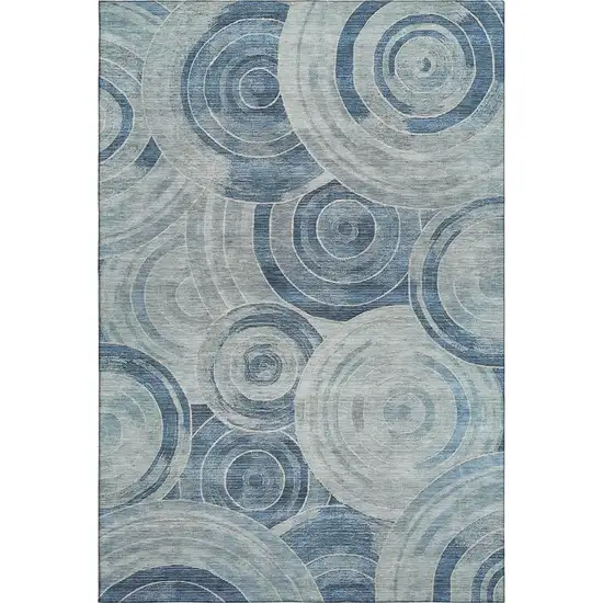 Blue And Gray Geometric Washable Area Rug With UV Protection Photo 1