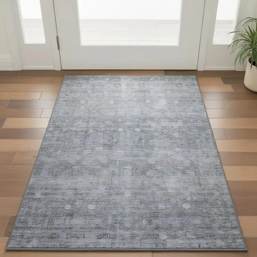 Blue And Gray Geometric Washable Area Rug With UV Protection Photo 2