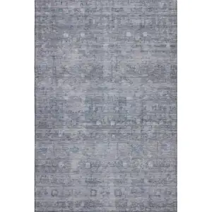 Photo of Blue And Gray Geometric Washable Area Rug With UV Protection
