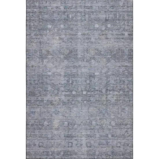 Blue And Gray Geometric Washable Area Rug With UV Protection Photo 1
