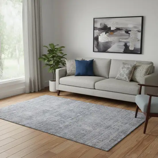 Blue And Gray Geometric Washable Area Rug With UV Protection Photo 2