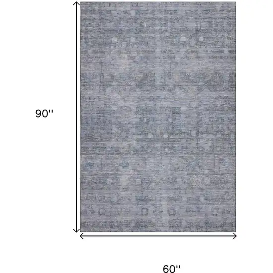 Blue And Gray Geometric Washable Area Rug With UV Protection Photo 9