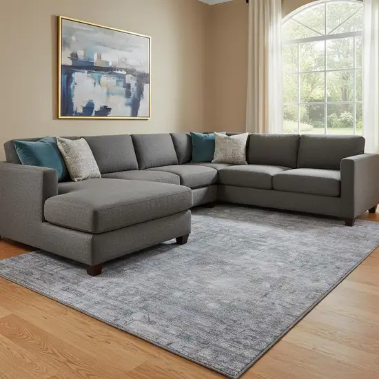 Blue And Gray Geometric Washable Area Rug With UV Protection Photo 2